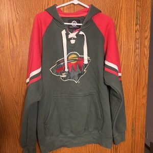 Minnesota Wild NHL Hoodie Men's L G-III Lace-Up Pullover‎ Green Red Fleece